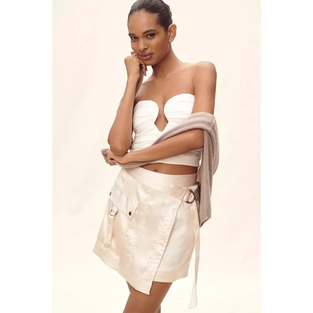 By Anthropologie Silky Satin Cargo Utility Mini Skirt Party Pink S-4 NWT 281677